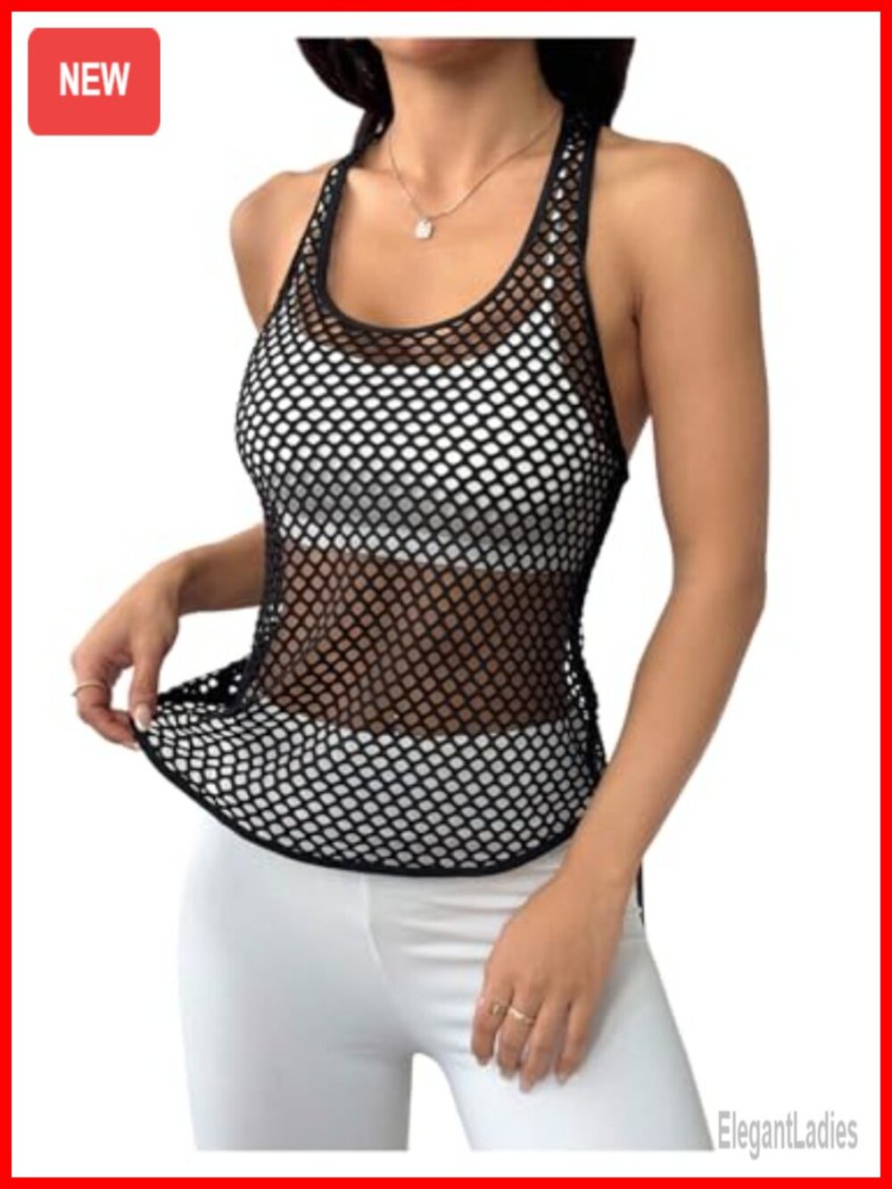 Women's Mesh Fishnet Racerback Tank Top Sleeveless Workout Shirt